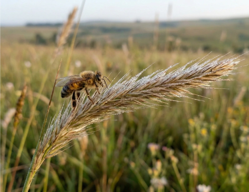 Macro view of pollinator on Hyparrhenia hirta grass in Highveld grassland | ANEW Hotel Roodepoort near Egoli Granite Grassland