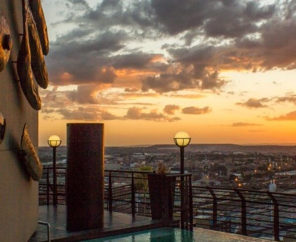 Pool overlooking a city